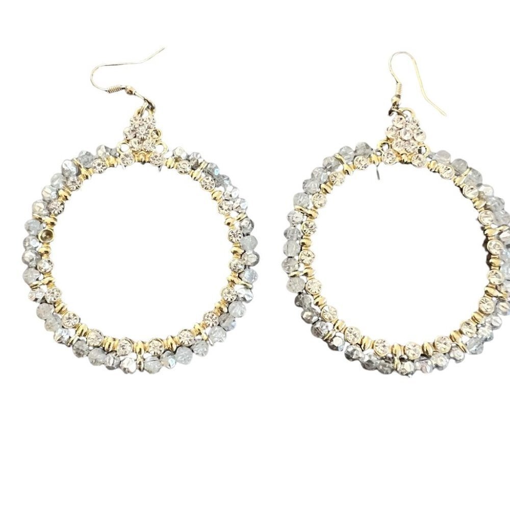 𝅺gold Sparkly Hoop Dangly Crystal Earrings